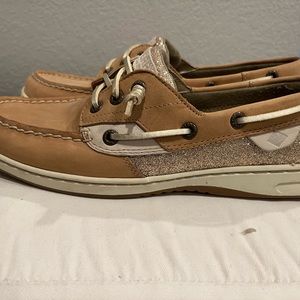 Sperry Rosefish Boatshoe tan glitter size 9